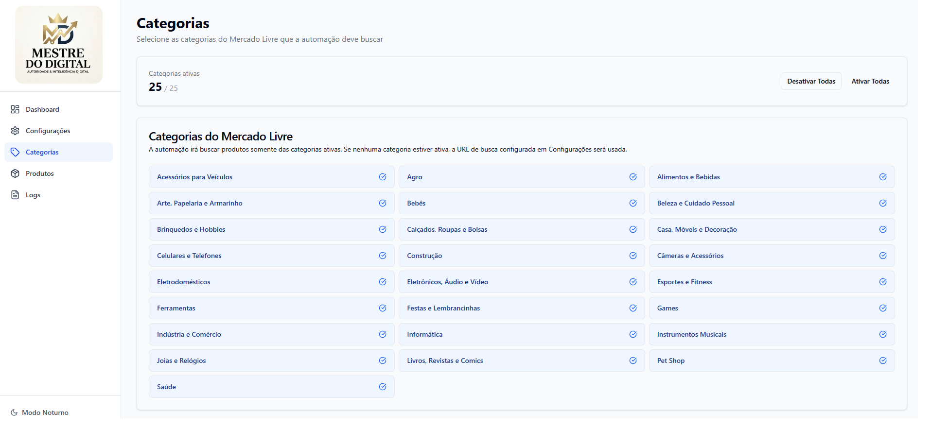 Configurar categorias